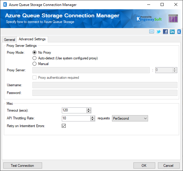 Azure Queue Storage Connection Manager - Advanced Settings